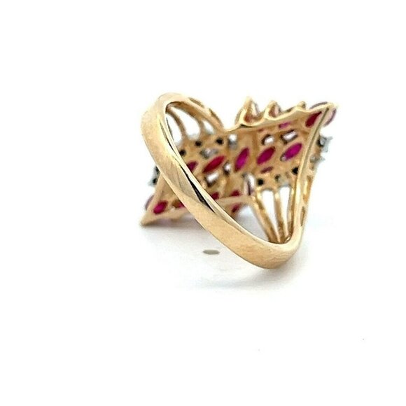 10K Yellow Gold & 1.43ctw Marquis Cut Rubies & .04ctw Diamond Size 6.5 Ring! 200 - Picture 5 of 6